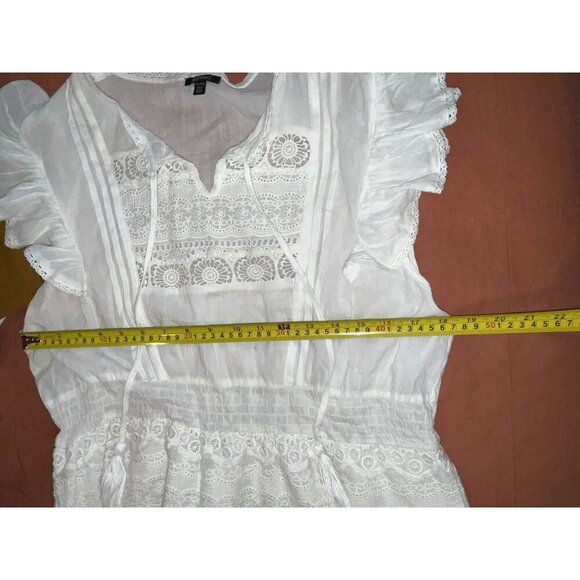 Buffalo White Boho Lace Ruffle Ruffled Sleeves Women's Dress Size XL - Picture 7 of 9